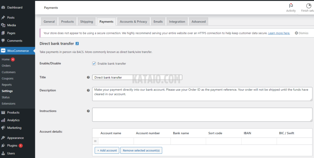 11. setting direct bank woocommerce