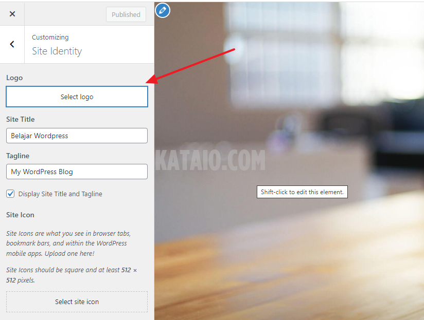 rubah ukuran logo wordpress 03. select logo