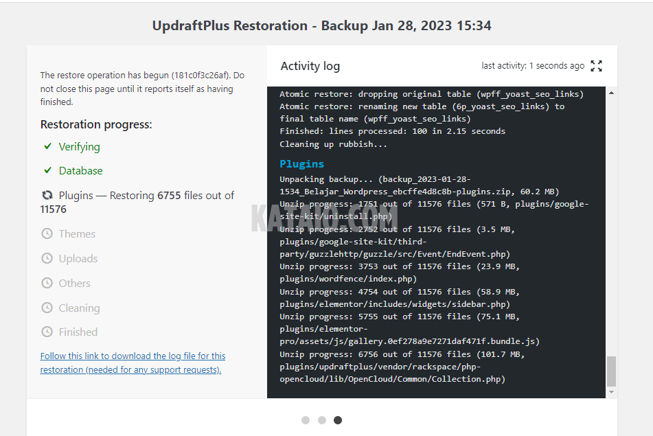 updraftplus 19. proses backup