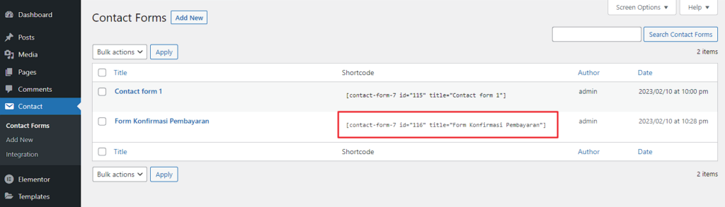 07. shortcode form konfirmasi pembaran