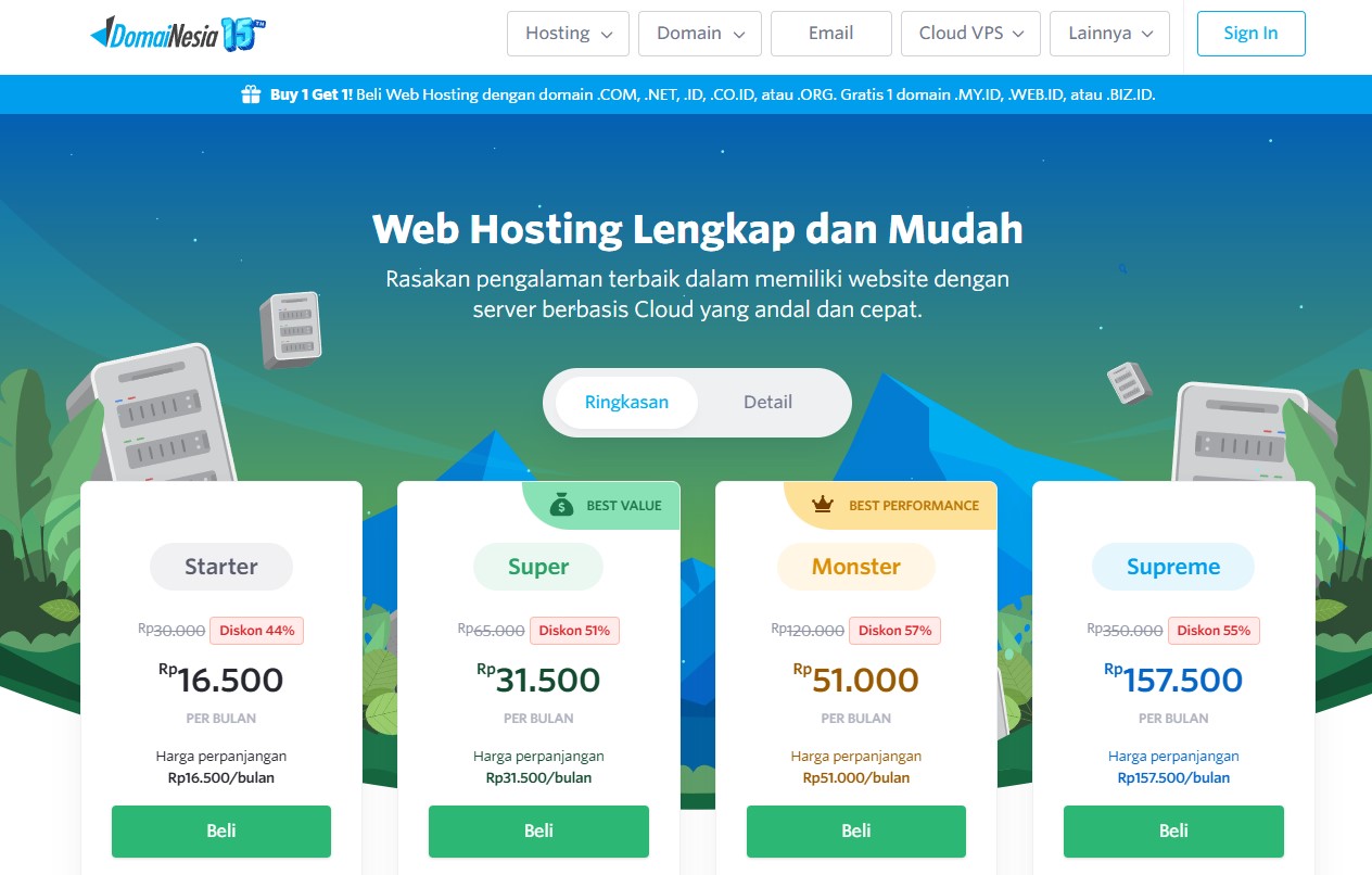 hosting murah bulanan terbaik di Indonesia domainesia